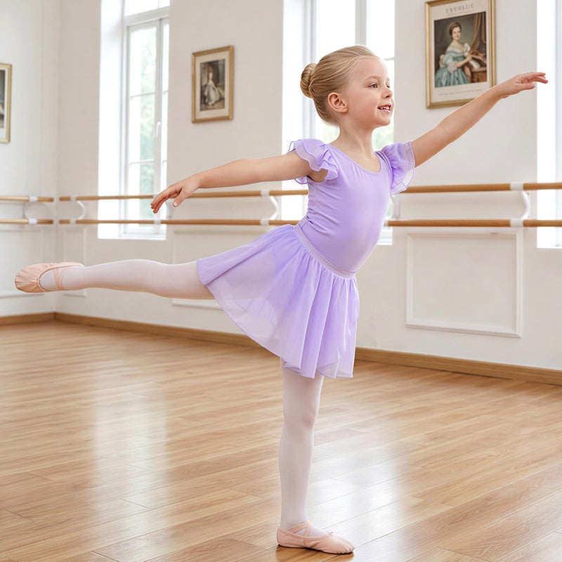 Gogokids 2 Pcs Ballet Leotards Dresses for Girls Crisscross Back Toddler Ballerina Outfit with Removable Skirt Combo 6-7 Years - Image 2