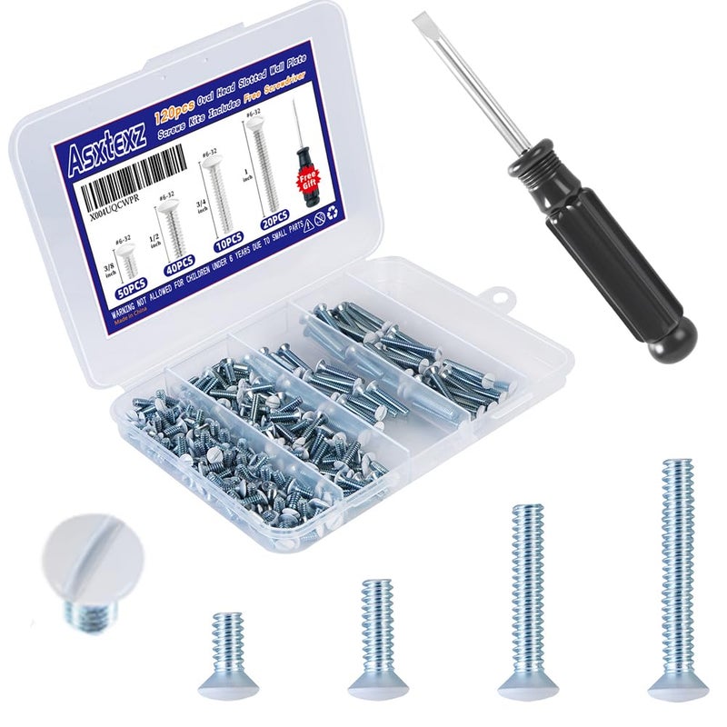 Asxtexz 120PCS Wall Plate Screws White, Outlet Cover Screws for Switch Plate, 6/32 Electrical Outlet Screws for Light Switch Plates,Electrical Panel, 4 Sizes (3/8",1/2",3/4",1") Screws Kit w/Free Screwdriver - Image 1