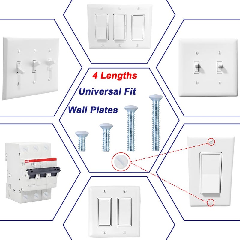 Asxtexz 120PCS Wall Plate Screws White, Outlet Cover Screws for Switch Plate, 6/32 Electrical Outlet Screws for Light Switch Plates,Electrical Panel, 4 Sizes (3/8",1/2",3/4",1") Screws Kit w/Free Screwdriver - Image 4