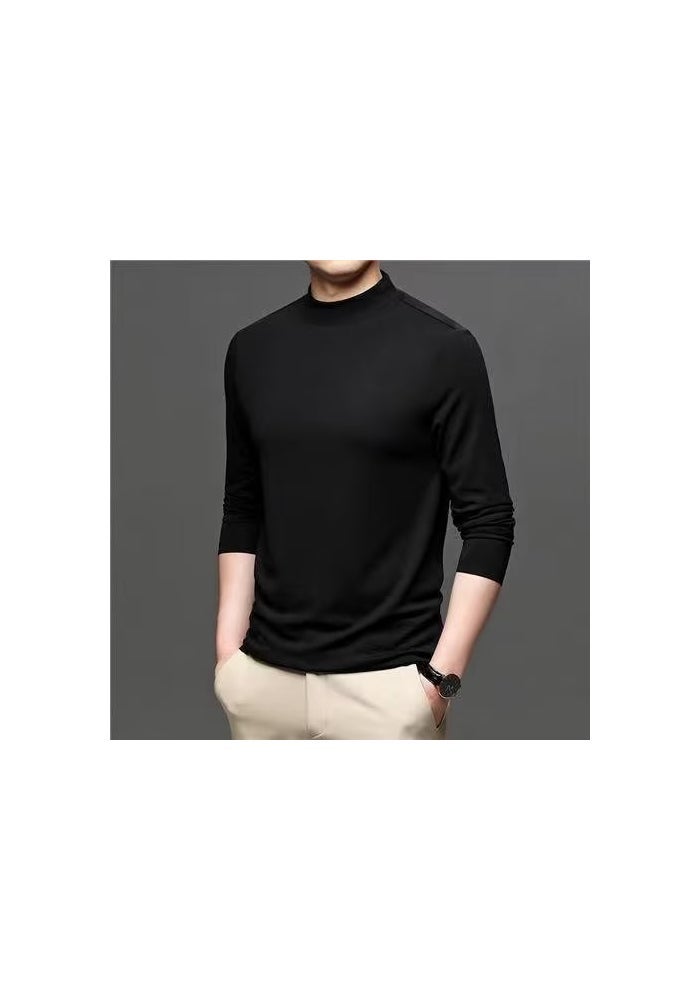 Long-sleeved T-shirt Men's Semi-high Collar Solid Color All-match Casual Inner Middle Collar Base Shirt Trendy New Autumn and Winter Base Shirt T-shirt - Image 1