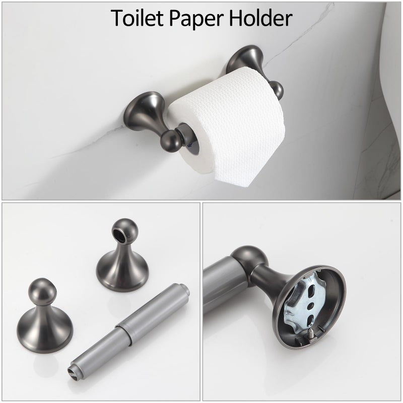 BGL Bathroom Hardware Set Grey Electroplating 4-Piece Bathroom Accessories Set Wall Mounted Adjustable Towel Bar Robe Hook Toilet Paper Holder Towel Ring Glossy Grey - Image 5