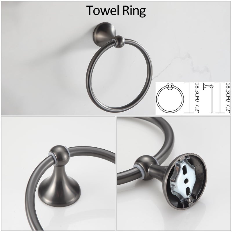 BGL Bathroom Hardware Set Grey Electroplating 4-Piece Bathroom Accessories Set Wall Mounted Adjustable Towel Bar Robe Hook Toilet Paper Holder Towel Ring Glossy Grey - Image 4