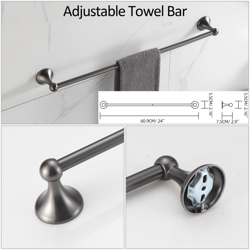 BGL Bathroom Hardware Set Grey Electroplating 4-Piece Bathroom Accessories Set Wall Mounted Adjustable Towel Bar Robe Hook Toilet Paper Holder Towel Ring Glossy Grey - Image 3