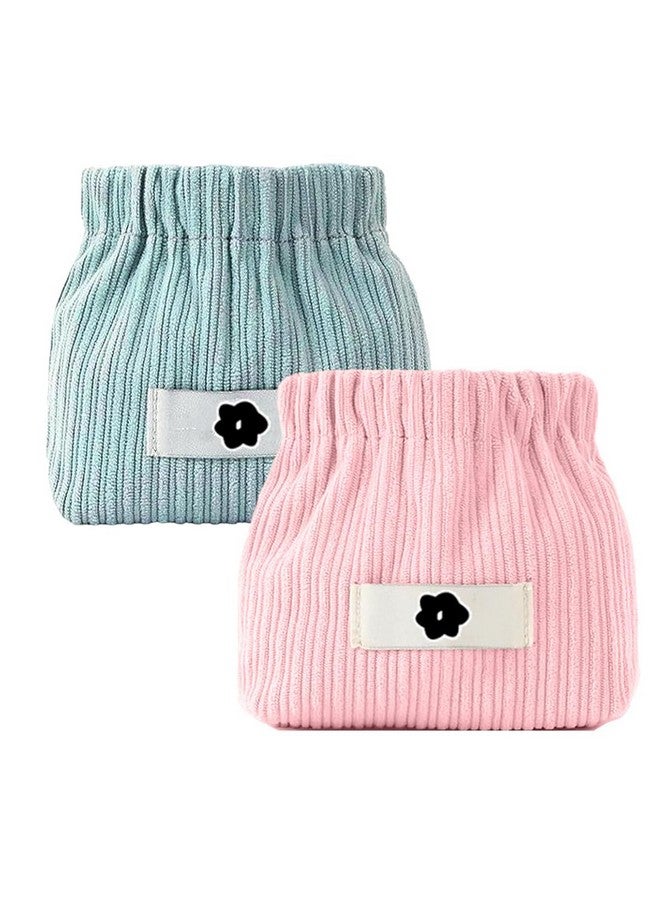 DAVALBA Small Pouches for Women Girls, Travel Mini Makeup Pouch, Corduroy Coin Pouch, Squeeze-Open Lipstick Jewelry Storage Bag Hair Accessories Organizer -Multicolor(Pack of 2) - Image 1