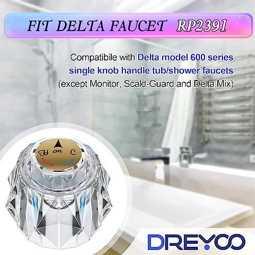 Dreyoo Faucet Handle Compatible with Delta Faucet RP2391, Single Clear Knob Handle Kit with Offset Hole for Shower/Tub, 2-1/2" x 2-1/8" Faucet Knob Replacement, Clear Acrylic Finish (1 Pack) - Image 4