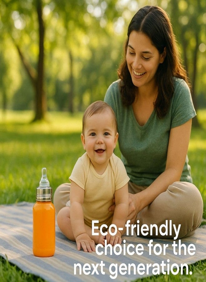 VOIK Vega Soft Steel Feeding Bottle for Newborn Baby | Premium Stainless Steel Baby Bottle | Lightweight, Durable Milk Bottle for Kids | Leak-Proof, BPA-Free | 300ml (Orange) - Image 2