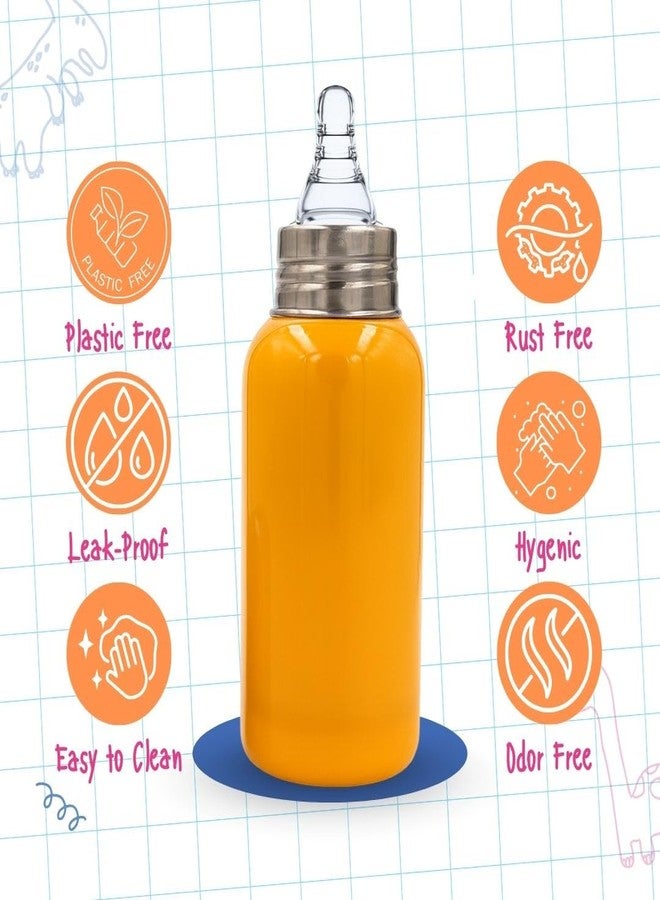 VOIK Vega Soft Steel Feeding Bottle for Newborn Baby | Premium Stainless Steel Baby Bottle | Lightweight, Durable Milk Bottle for Kids | Leak-Proof, BPA-Free | 300ml (Orange) - Image 3