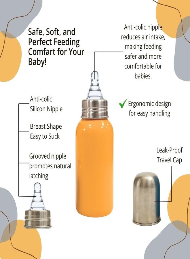 VOIK Vega Soft Steel Feeding Bottle for Newborn Baby | Premium Stainless Steel Baby Bottle | Lightweight, Durable Milk Bottle for Kids | Leak-Proof, BPA-Free | 300ml (Orange) - Image 5