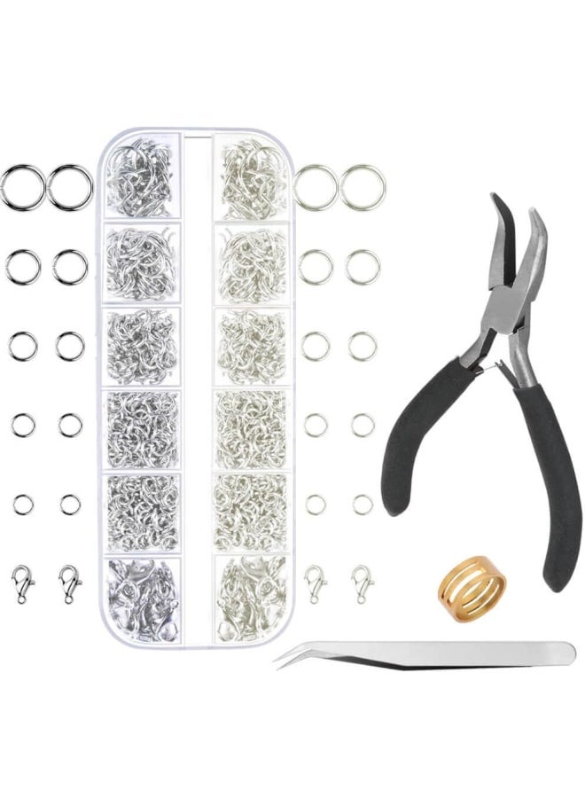 Anezus Jump Rings for Jewelry Making Supplies with Jump Ring Pliers (1200Pcs Dull Silver and Bright Silver) - Image 1