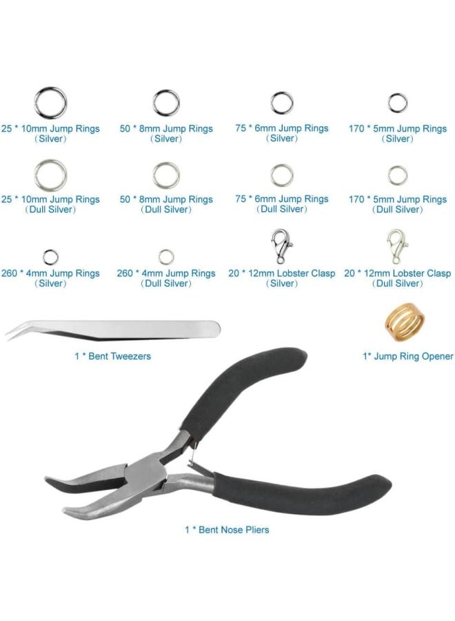 Anezus Jump Rings for Jewelry Making Supplies with Jump Ring Pliers (1200Pcs Dull Silver and Bright Silver) - Image 2