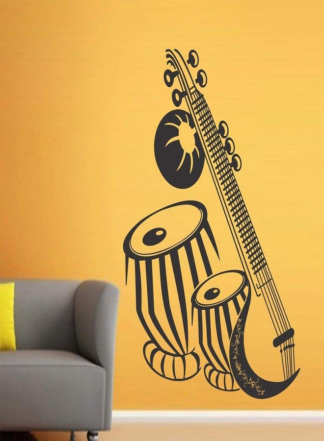 Asmi Collections Vinyl Music Instrument Sitar and Tabla Wall Stickers (Black)-Self-Adhesive - Image 2