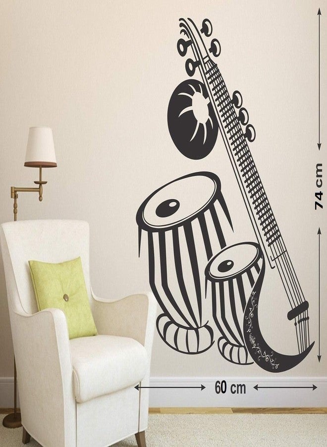 Asmi Collections Vinyl Music Instrument Sitar and Tabla Wall Stickers (Black)-Self-Adhesive - Image 3
