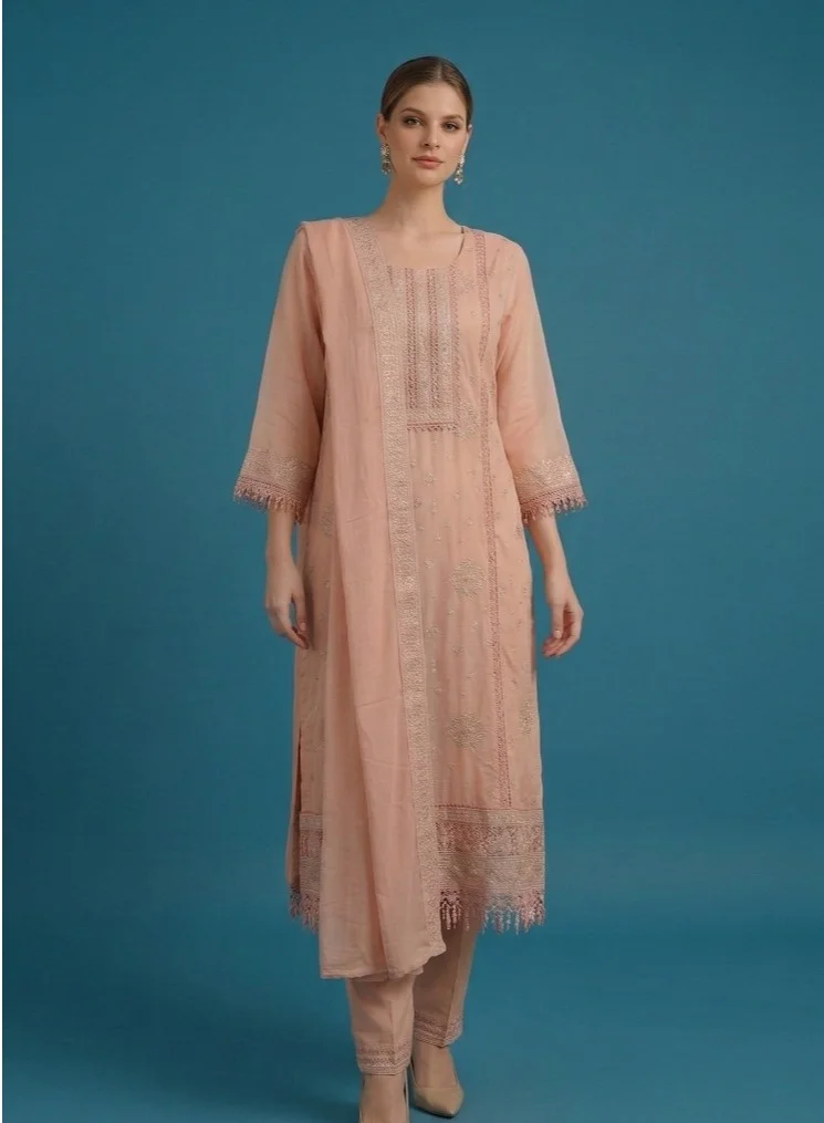 Lehar Blush Nectar Embroidered Organza Festive Ensemble