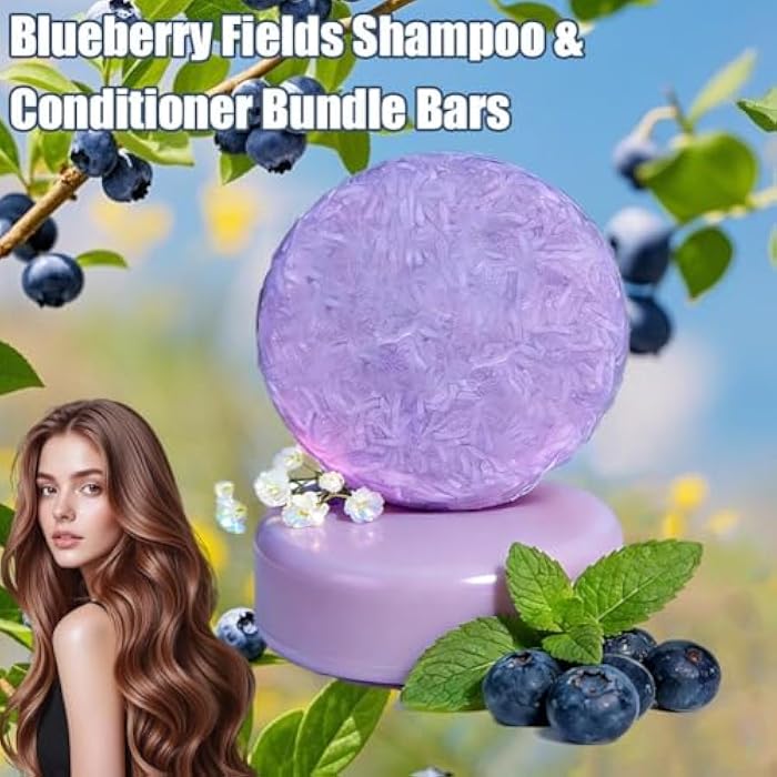 Blueberry Fields Shampoo & Conditioner Bars, 2-in-1 Purple Soap Bar for Thinning & Dry Hair, Hair Loss Reduction & Scalp Health, Daily Care Set with Blueberry Extracts - Image 2