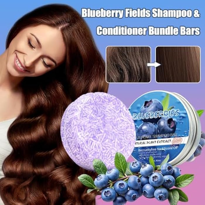 Blueberry Fields Shampoo & Conditioner Bars, 2-in-1 Purple Soap Bar for Thinning & Dry Hair, Hair Loss Reduction & Scalp Health, Daily Care Set with Blueberry Extracts - Image 3