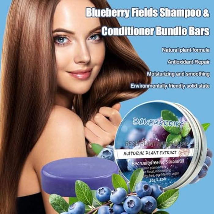 Blueberry Fields Shampoo & Conditioner Bars, 2-in-1 Purple Soap Bar for Thinning & Dry Hair, Hair Loss Reduction & Scalp Health, Daily Care Set with Blueberry Extracts - Image 4