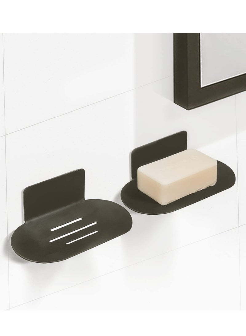 Shower Soap Holder, 2 Pcs Stainless Steel Self Adhesive Bar Holder for Wall, Bathroom, Wall Mounted Dish, No-Drill (Black) - Image 1