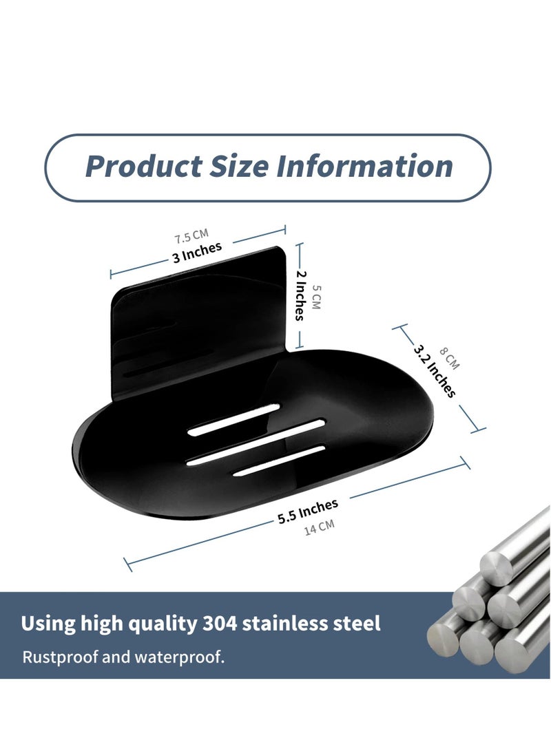 Shower Soap Holder, 2 Pcs Stainless Steel Self Adhesive Bar Holder for Wall, Bathroom, Wall Mounted Dish, No-Drill (Black) - Image 2