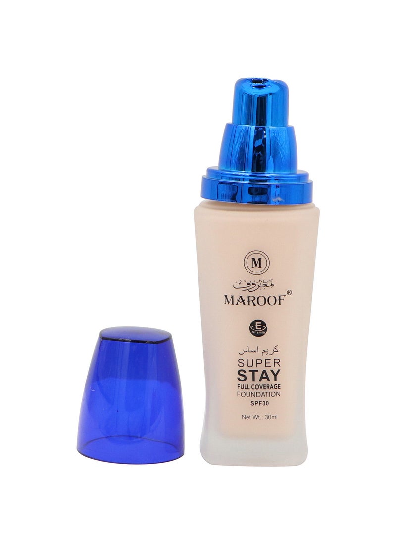 MAROOF كريم أساس سائل بتغطية كاملة يدوم 24 ساعة من ماروف بعامل حماية من الشمس 30، 30 مل - Image 3