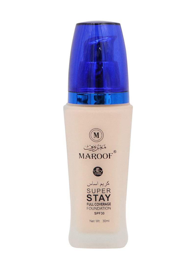 MAROOF كريم أساس سائل بتغطية كاملة يدوم 24 ساعة من ماروف بعامل حماية من الشمس 30، 30 مل - Image 1