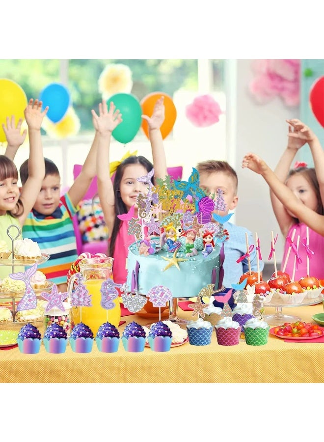 BreeJooy 32 Pieces Mermaid Cake Topper, Doll Decoration for Ocean-Themed Birthday Party Supplies - Glitter Cake Decorations for Girls and Children - Image 2
