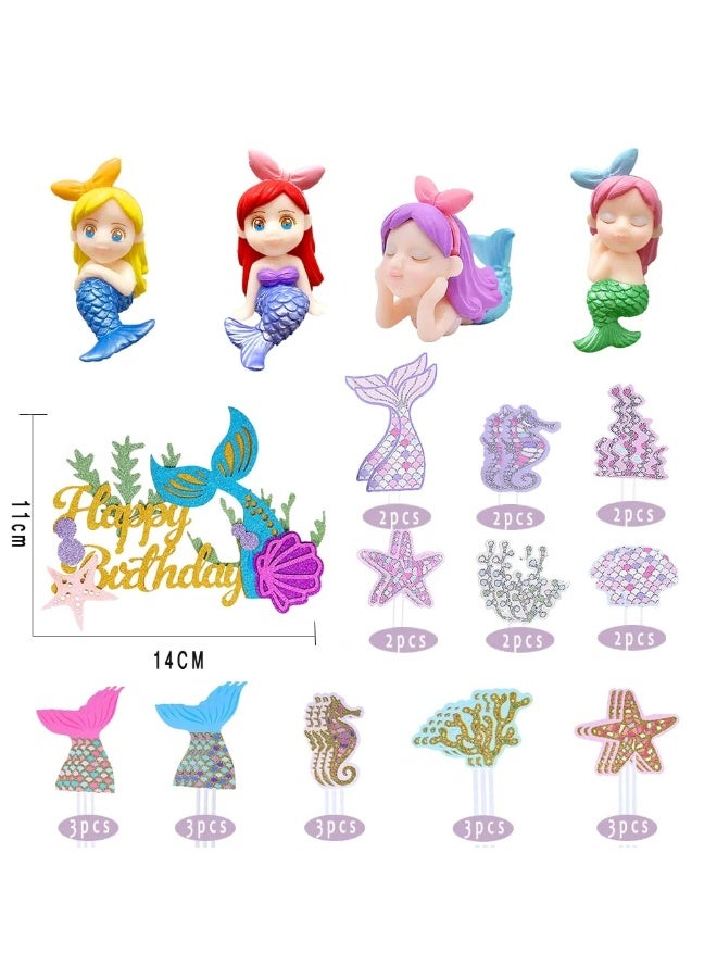 BreeJooy 32 Pieces Mermaid Cake Topper, Doll Decoration for Ocean-Themed Birthday Party Supplies - Glitter Cake Decorations for Girls and Children - Image 3