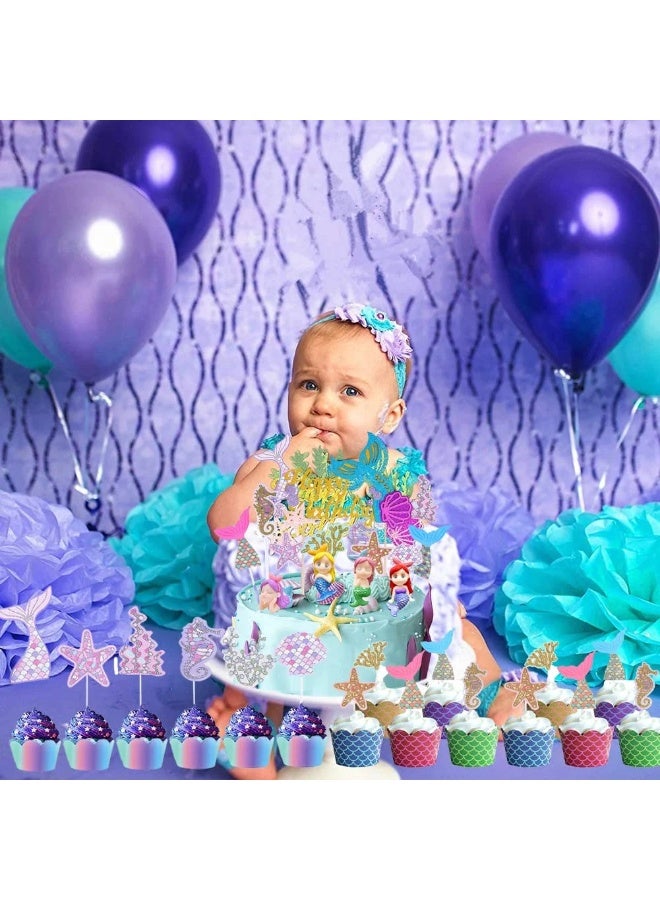 BreeJooy 32 Pieces Mermaid Cake Topper, Doll Decoration for Ocean-Themed Birthday Party Supplies - Glitter Cake Decorations for Girls and Children - Image 5