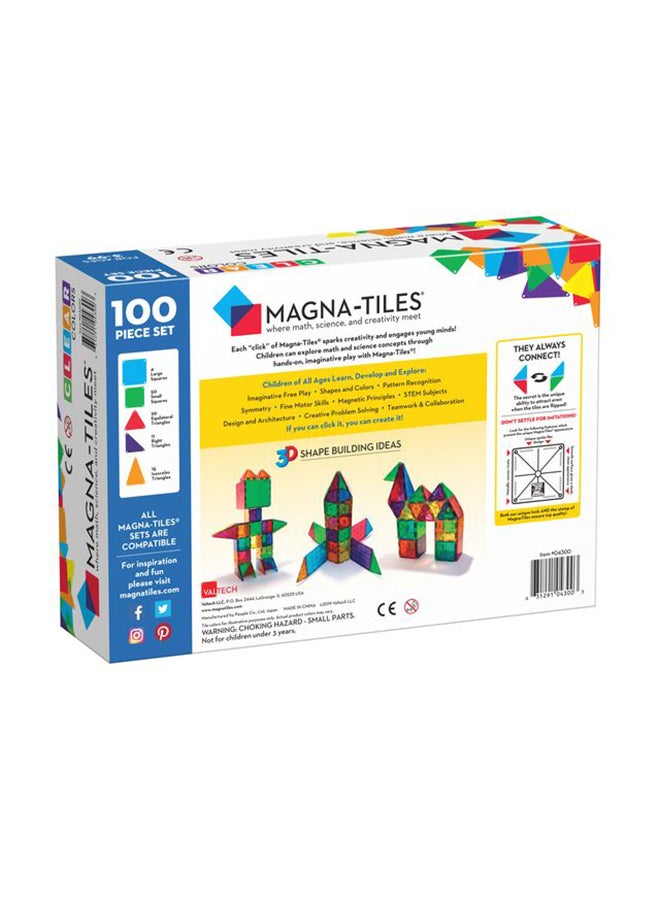 MAGNA-TILES Clear Colors 100 Piece Magnetic Construction Set, Original 3d Magnetic Building Tiles, For Kids Ages 3+  - Image 2