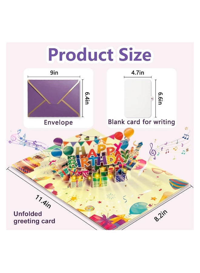 Musical Birthday Cards With Light, 3D Happy Birthday Greeting Cards Gifts with Led Light and Music, Pop Cards Up Play Music for Kids Men Women, Funny Birthday Greeting Card Girl Friends Party Supplies - Image 2