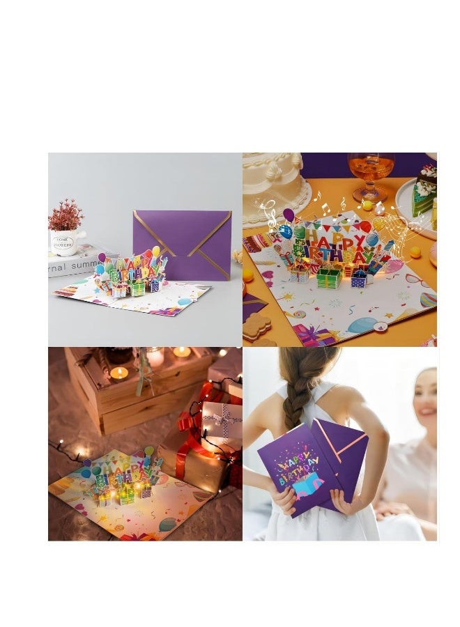 Musical Birthday Cards With Light, 3D Happy Birthday Greeting Cards Gifts with Led Light and Music, Pop Cards Up Play Music for Kids Men Women, Funny Birthday Greeting Card Girl Friends Party Supplies - Image 5