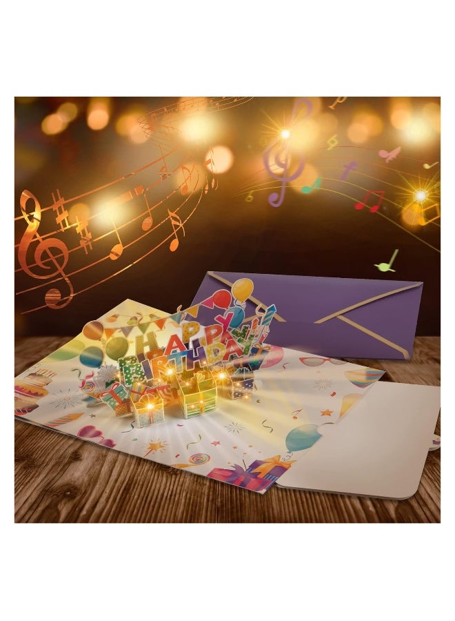 Musical Birthday Cards With Light, 3D Happy Birthday Greeting Cards Gifts with Led Light and Music, Pop Cards Up Play Music for Kids Men Women, Funny Birthday Greeting Card Girl Friends Party Supplies - Image 1