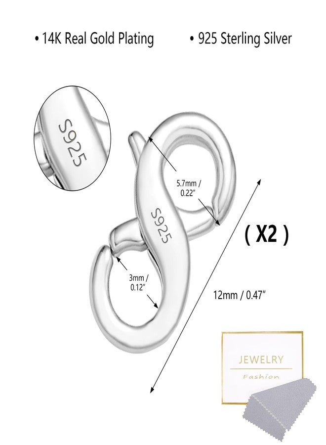 ALEXCRAFT Double Opening Lobster Clasps Closure, 2 Pcs Necklace Bracelet Extender Clasps and Closures S925 Sterling Silver Neckalce Connector Clasps for Bracelet Anklet DIY Jewelry Finding Supplies (Silver) - Image 2