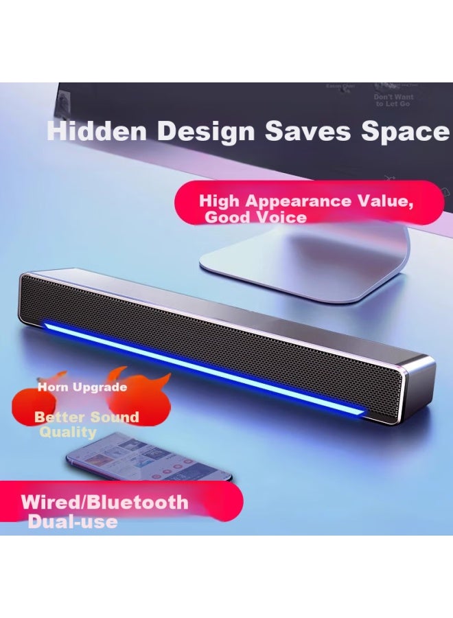 Computer Speakers, Bluetooth Speaker, Active Wired Desktop Speakers, Home And Laptop External Speakers, Long Strip Mini Small Subwoofer 2.0, For Gaming And Online Classes, V-196