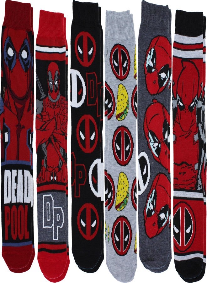 Hyp Marvel Comics Deadpool Collage Men's Casual Crew Socks, 6-Pack, Size 8-12 - Image 1