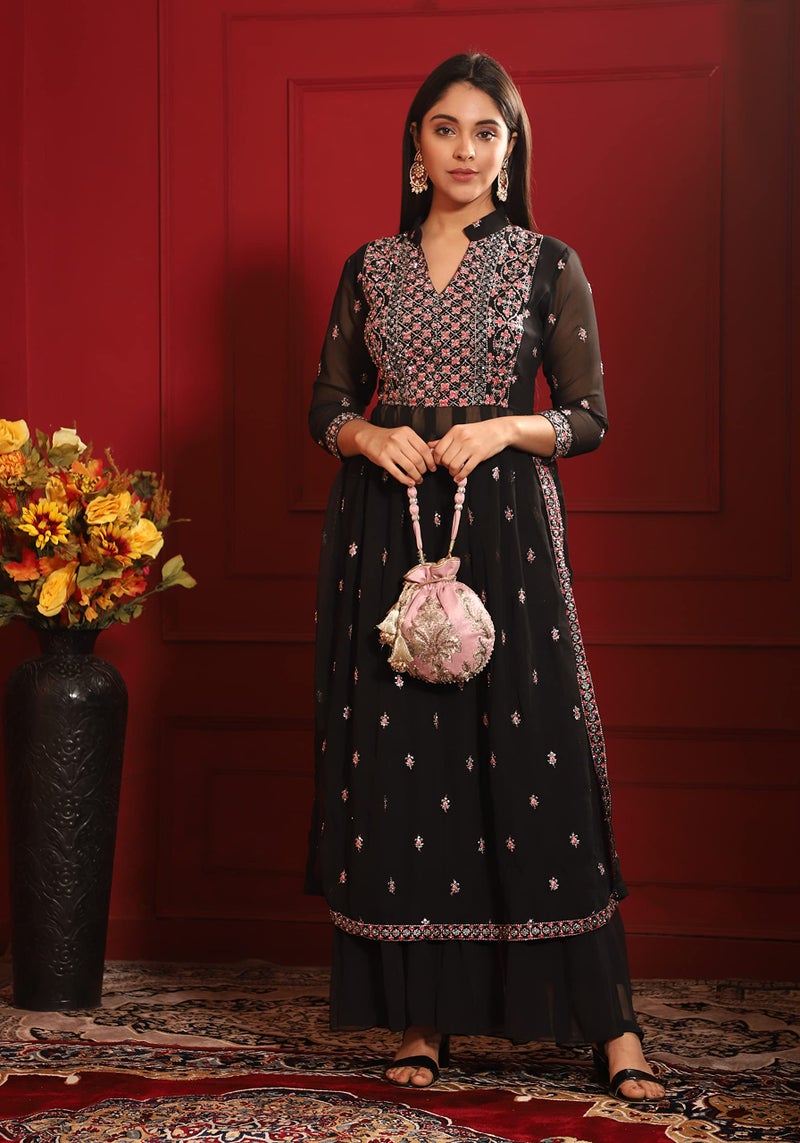 MASQ Women By Q-One Embroidered Silk Potli Bags - Handcrafted For Weddings,Festive Season & Special Occasions With Beads And Sequins - Made In India - Image 3