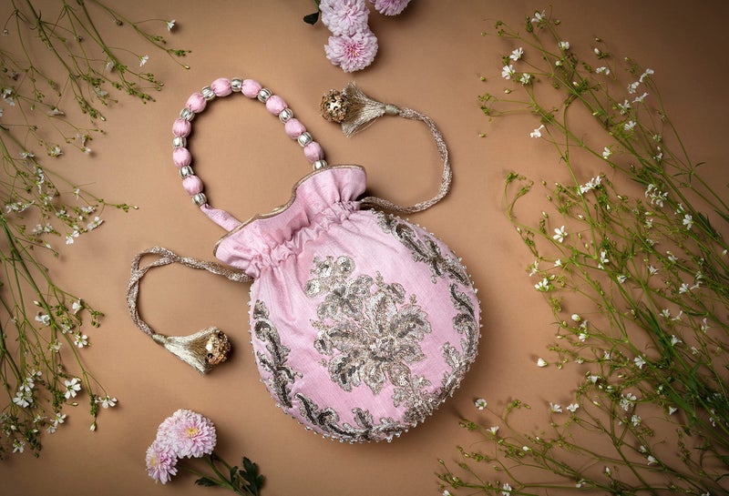 MASQ Women By Q-One Embroidered Silk Potli Bags - Handcrafted For Weddings,Festive Season & Special Occasions With Beads And Sequins - Made In India - Image 2