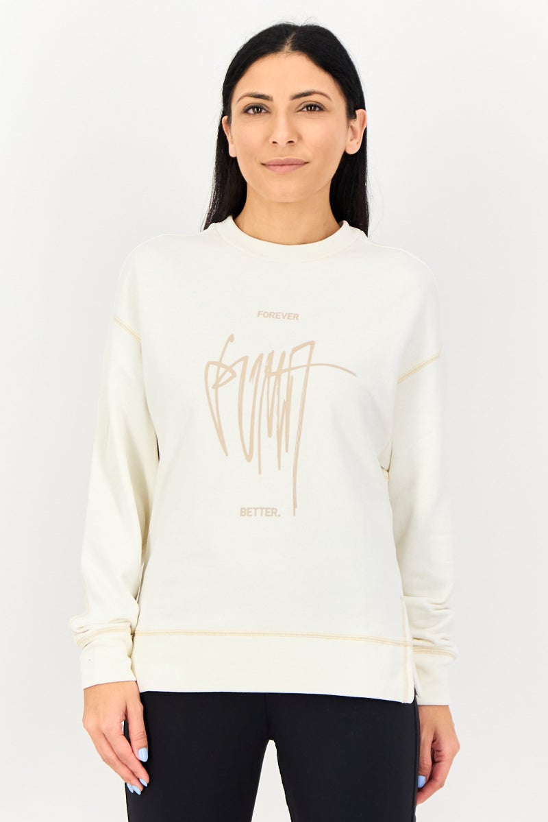 PUMA ملابس رياضية نسائية بأكمام طويلة مناسبة، أبيض فاتح - Image 1