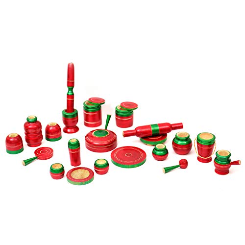 Toolart Traditional Handcrafted 23-Piece Wooden Kitchen Play Set for Girls & Boys (Color May Vary) - Image 1