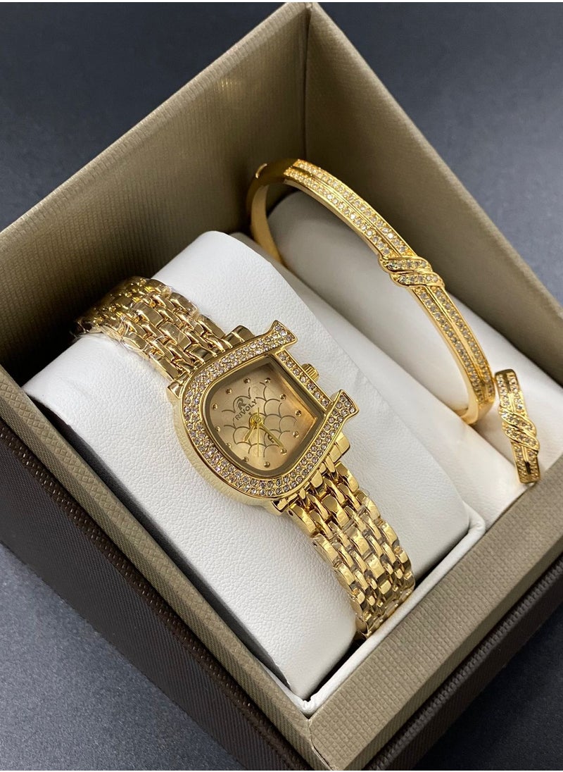 Rivoly - Women's Rivoli Brand  Gold Set, Consisting of a Watch, Bracelet and Ring Stainless Steel - Image 1