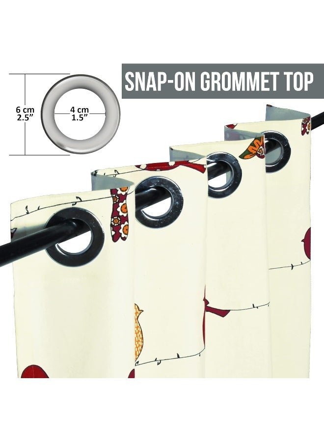 Story@Home 152 Cm 100% Cotton Canvas Fabric Birds Pattern Light Filtering Grommet Window Curtain, White & Red, Pack Of 2 - Image 5