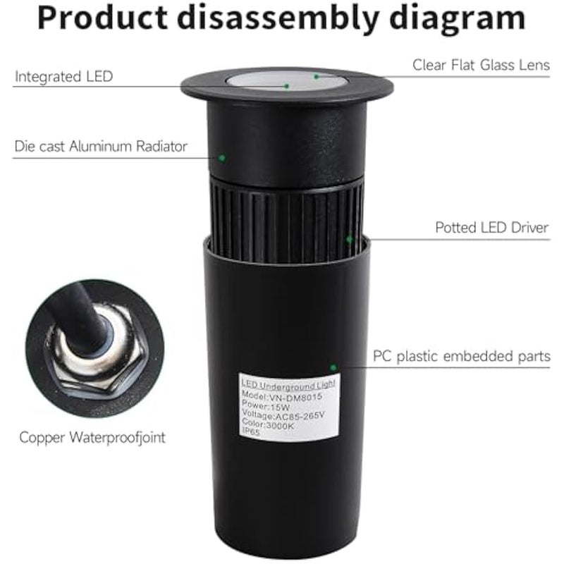 V.nice LED In-Ground Light Outdoor 10W 3000K Warm White, Recessed Landscape Uplight AC85–265V, IP65 Waterproof Embedded Driveway Deck Path Step Light for Garden Yard Patio Lighting - Image 3