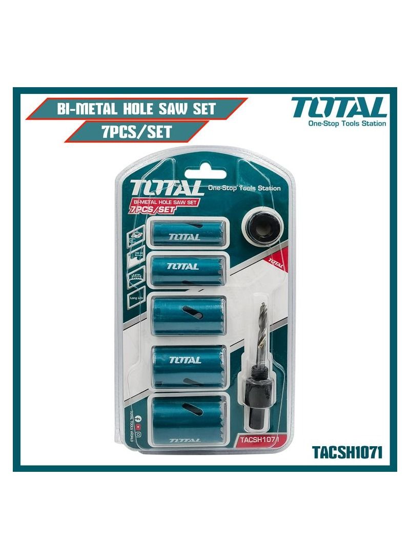 TOTAL مجموع TACSH1071- 7 قطعة مجموعة منشار ثقب ثنائية المعدن مجموعة منشار ثقب 19 مللي متر/22 مللي متر/29 مللي متر/32 مللي متر/35 مللي متر HSS M3 ثنائي المعدن طويل العمر  - Image 1