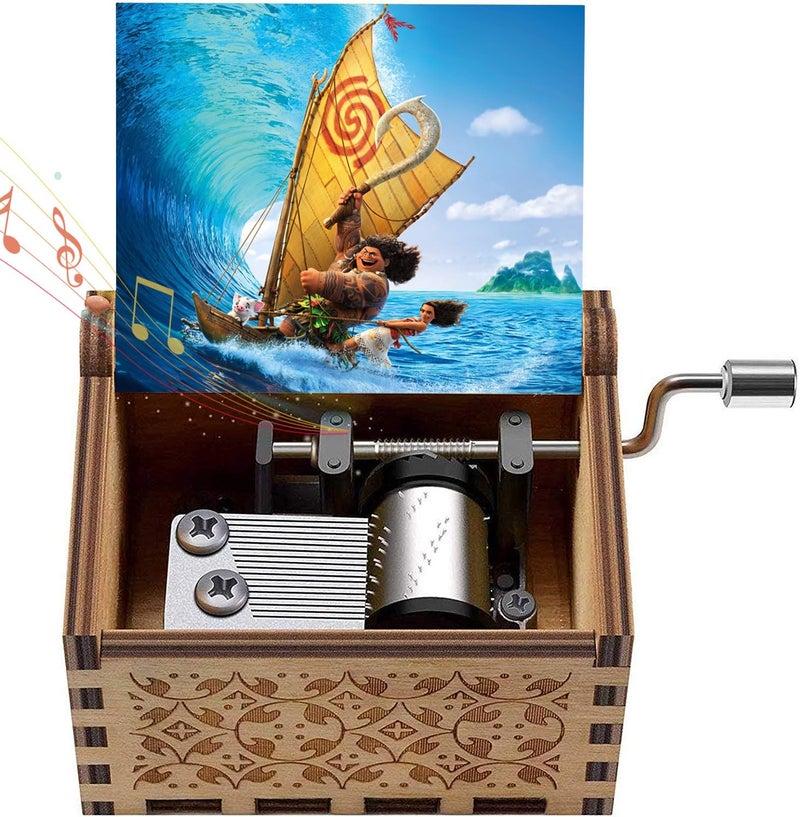 Micteney Moana It Calls Me Music Box Wooden Engraved Gift Musical Box Moana Music Box For KidsHome Decoration Crafts Moana Gifts