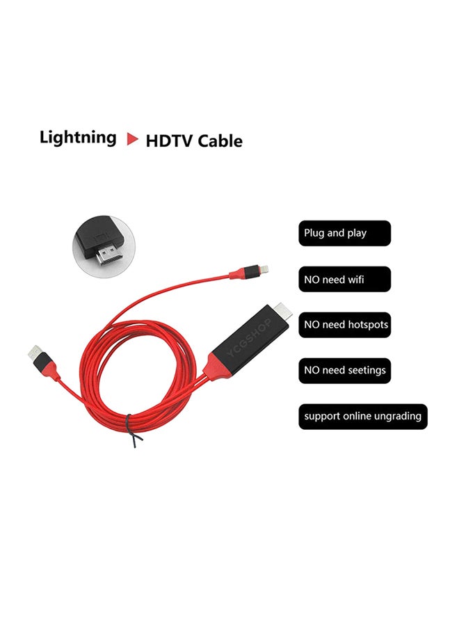 Lightning To HDMI/HDTV AV TV Cable Adapter Red/Black - Image 3