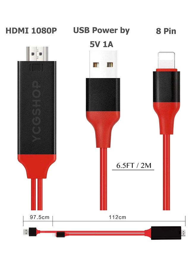Lightning To HDMI/HDTV AV TV Cable Adapter Red/Black - Image 4