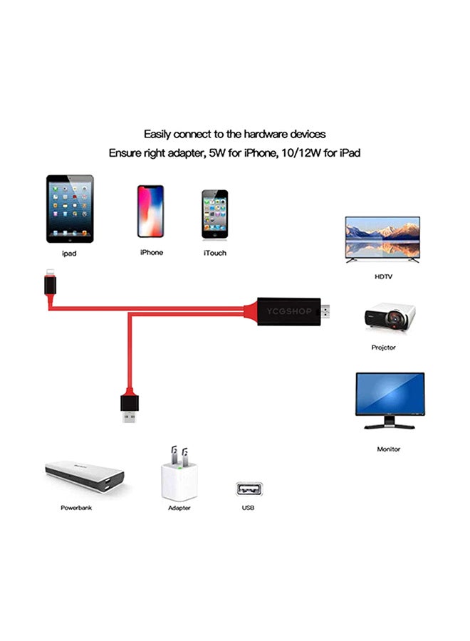 Lightning To HDMI/HDTV AV TV Cable Adapter Red/Black - Image 5