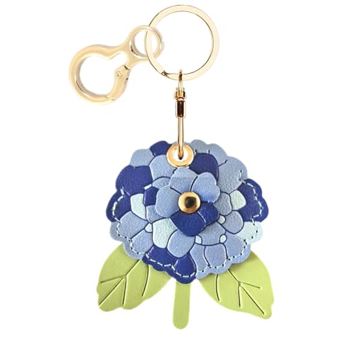 BORKUANA Leather Keychain Holder Case Compatible with AirTag,Cute Protective Cover with Keyring,Anti-Scratch Finder GPS Tracker Case for Wallet Keys,bag,pets(Hydrangea C) - Image 1