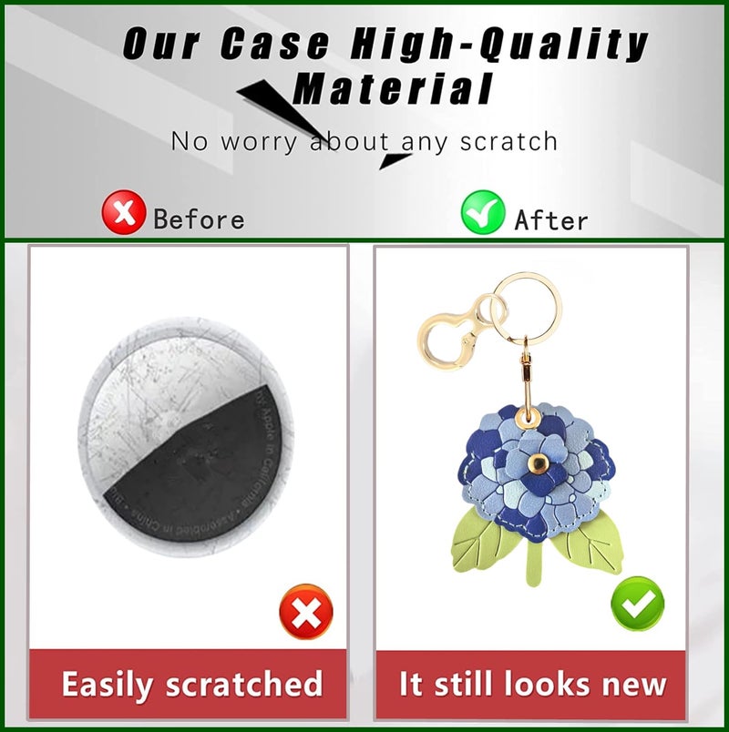BORKUANA Leather Keychain Holder Case Compatible with AirTag,Cute Protective Cover with Keyring,Anti-Scratch Finder GPS Tracker Case for Wallet Keys,bag,pets(Hydrangea C) - Image 3