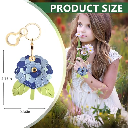 BORKUANA Leather Keychain Holder Case Compatible with AirTag,Cute Protective Cover with Keyring,Anti-Scratch Finder GPS Tracker Case for Wallet Keys,bag,pets(Hydrangea C) - Image 2