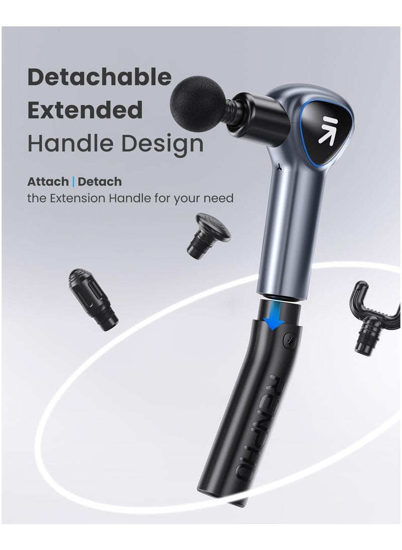 RENPHO RENPHO Massage Gun with Extension Handle, Reach Gun Massager with Touchable LED Screen for Home Training, Full Body Muscle Massage and Relaxation  - Image 4